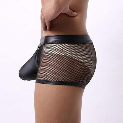 Mesh Leather Patch Men’s Sexy Boxer