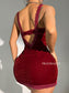 Pratiharye Maroon Velvet Dress for Women - Split Thigh V Neck Sleeveless Nightgown - Hollowed Out Lace Lace Up Sexy Dress