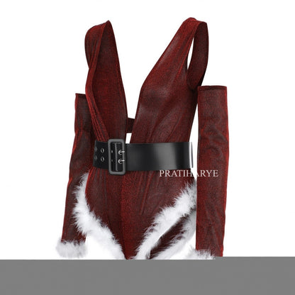 Front Cut Out Christmas Teddy Bodysuit - Pratiharye