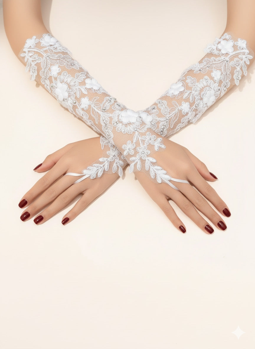 Full Embroidered Lace Blossom Gloves