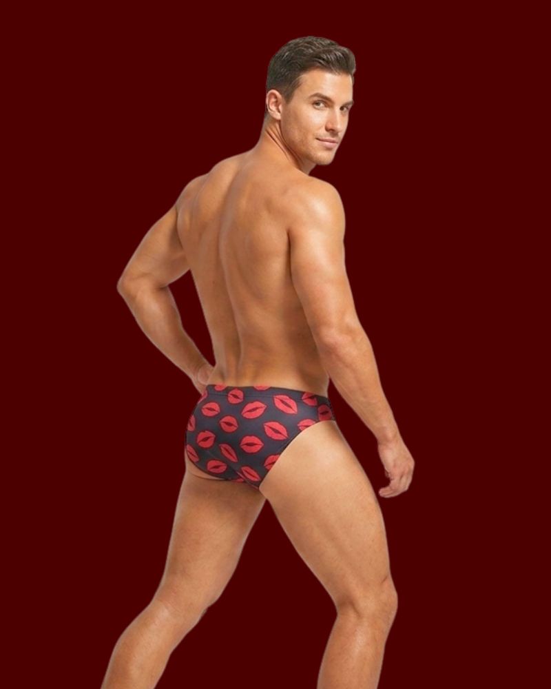 Men Red Lip Print Sexy Brief