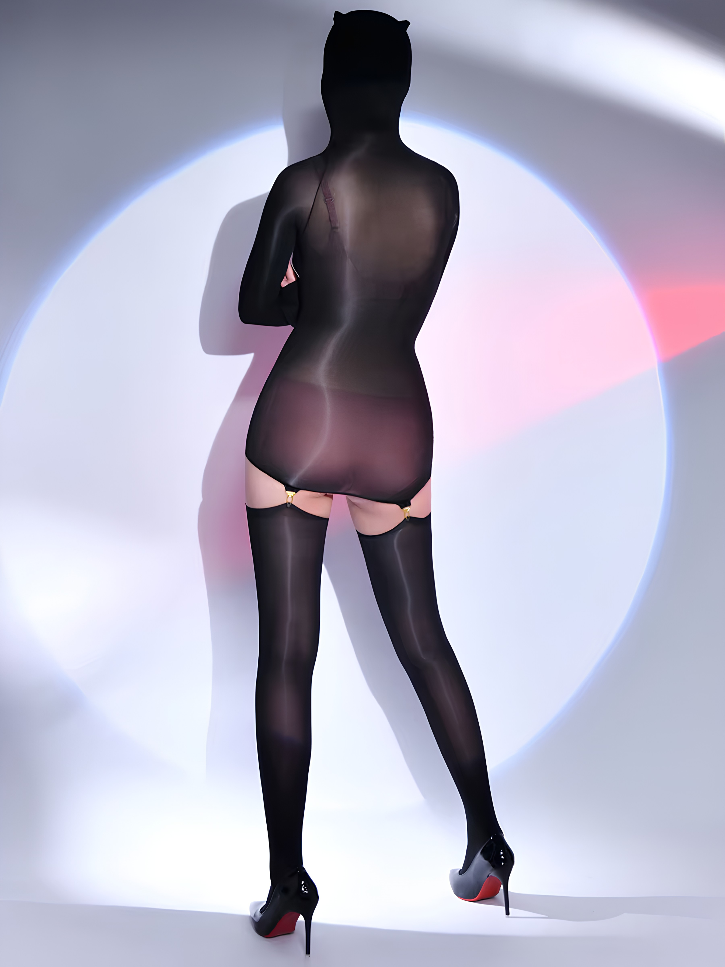 Semi  Zentai Suit Hooded Oil Glossy