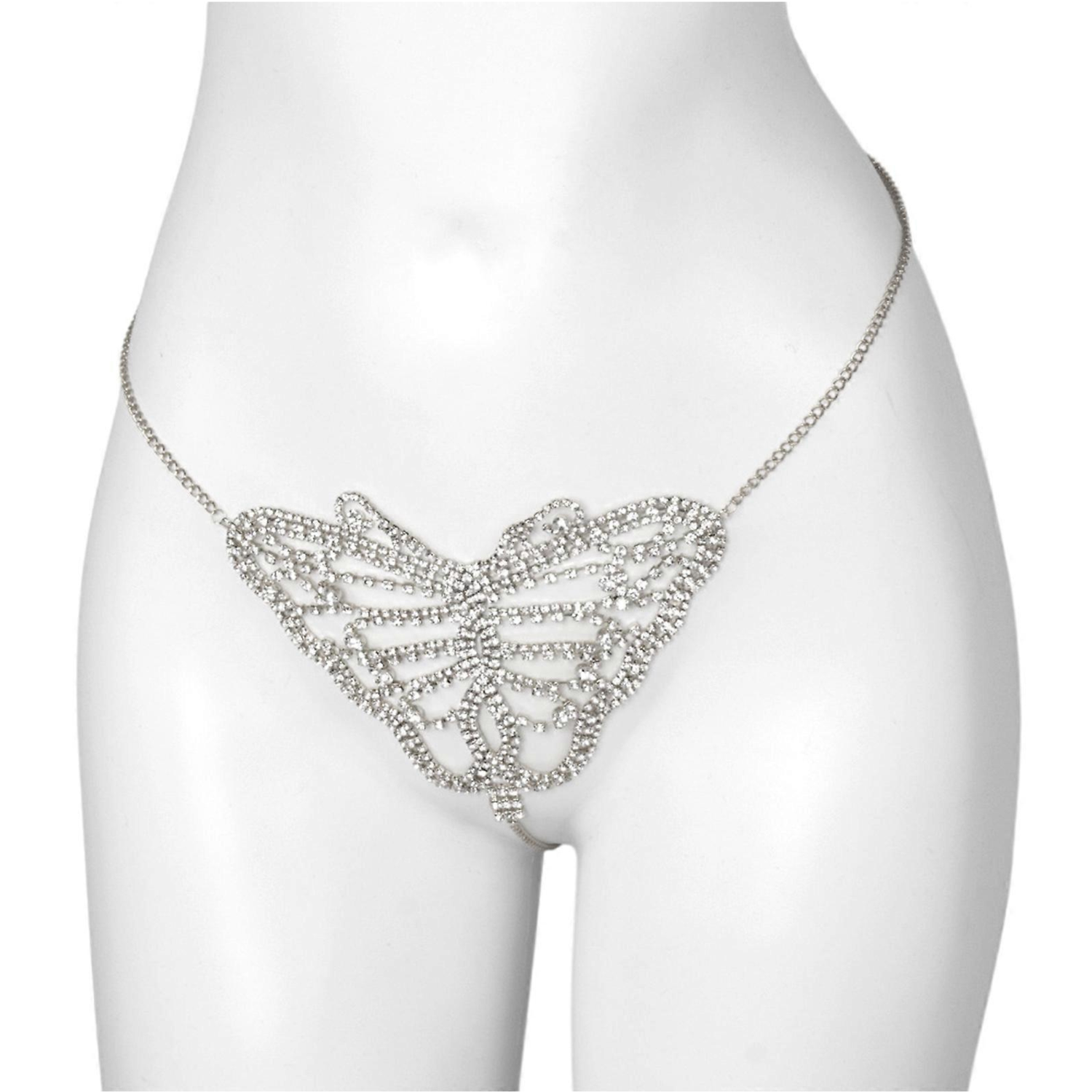 Crystal Butterfly Silver Chain Sexy Thong