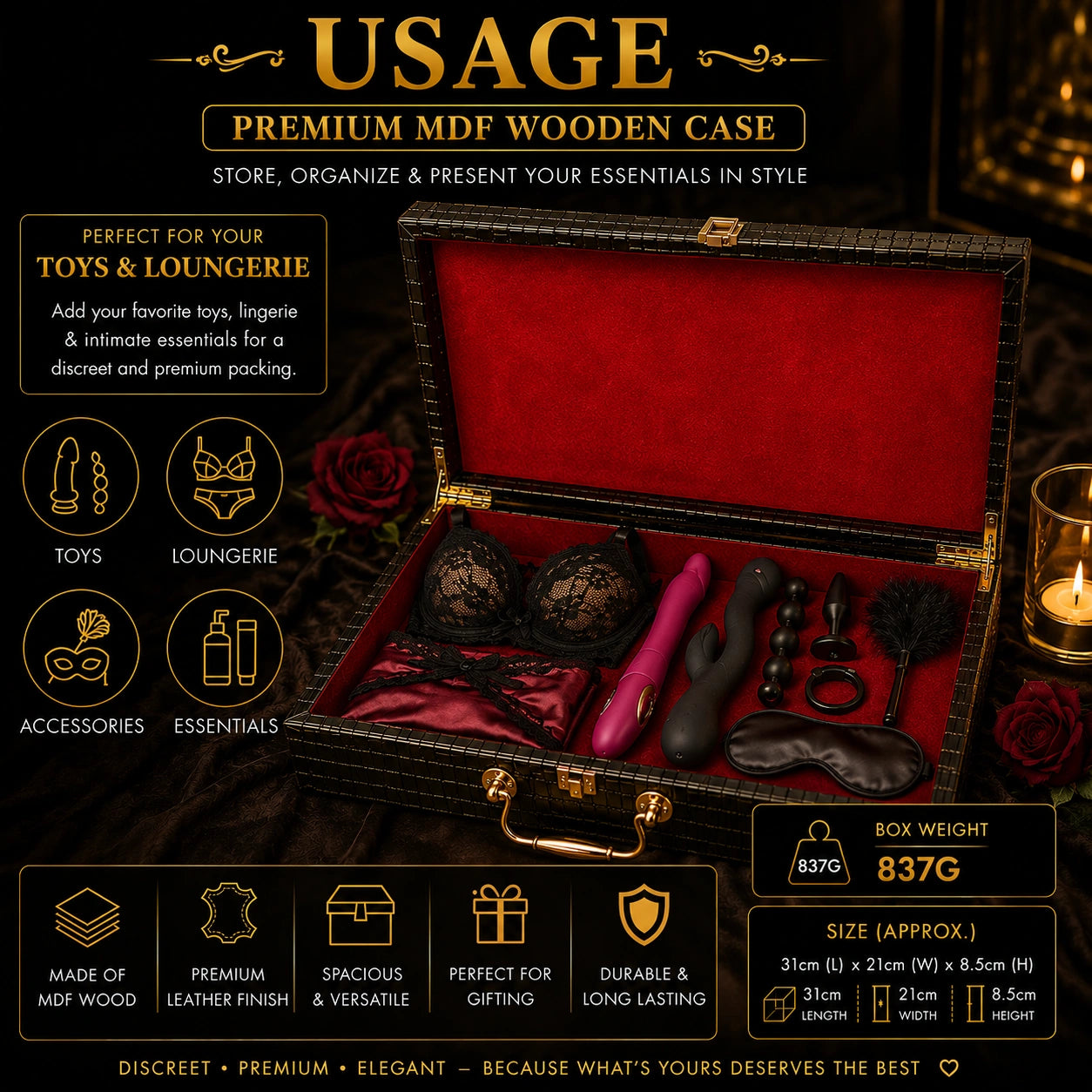 Premium MDF Wooden Storage Case with Luxury Leather Finish