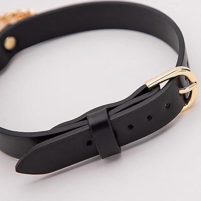 Leather Neck Collar Leash with Chain