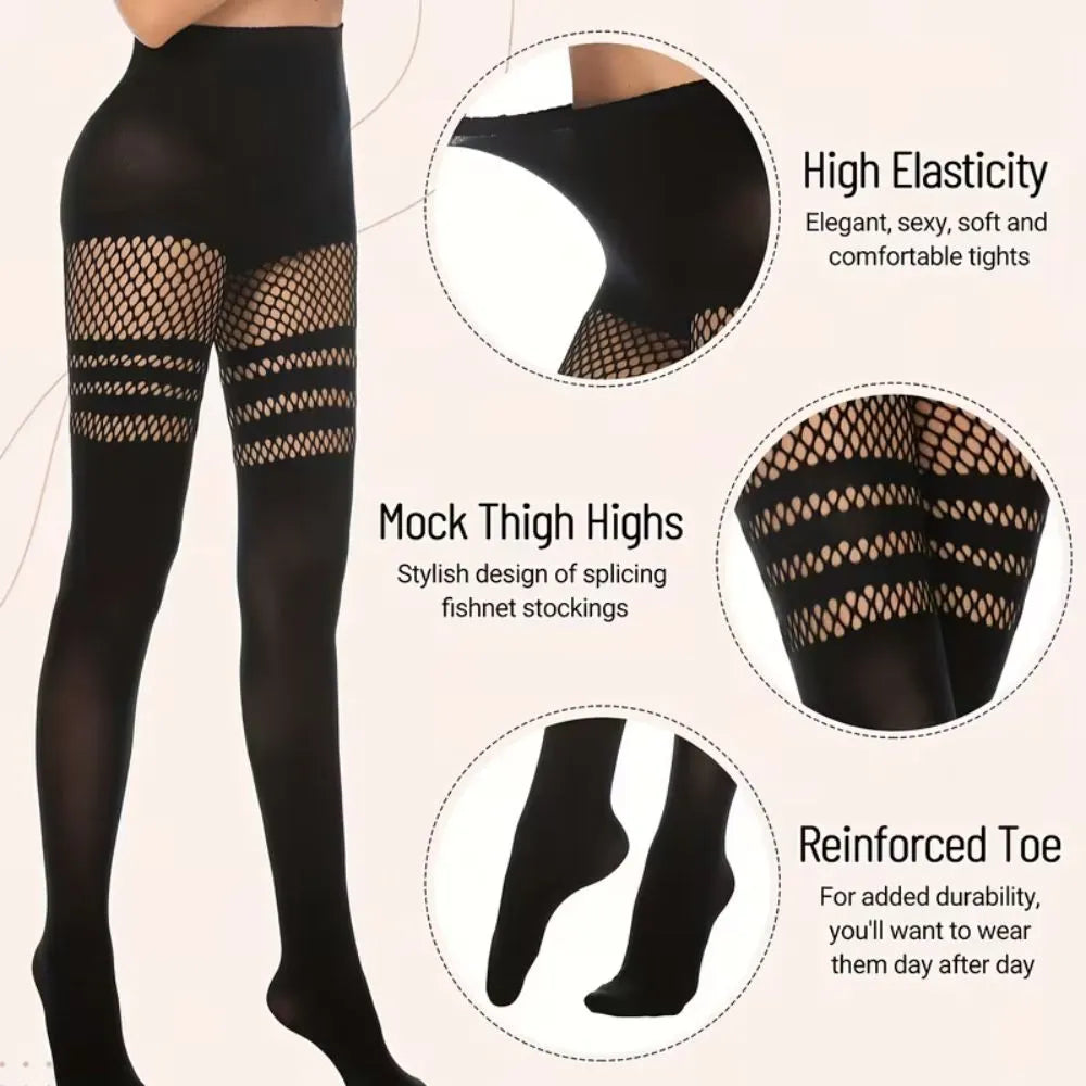 Sheer Fishnet Strips Pantyhose Stocking
