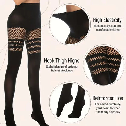 Sheer Fishnet Strips Pantyhose Stocking
