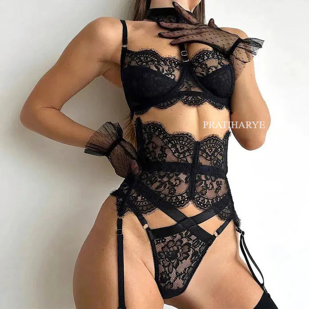 Eye Lace High Waist Garter Set Design