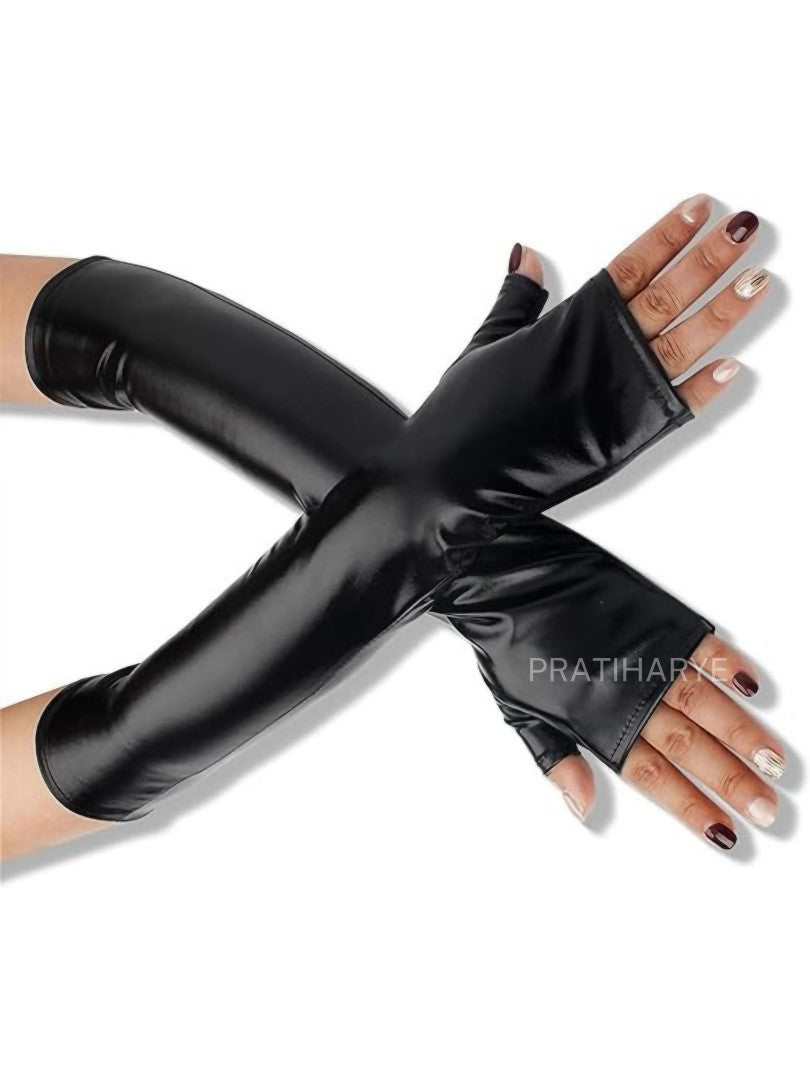 Finger and thumb Cut Faux Leather Gloves