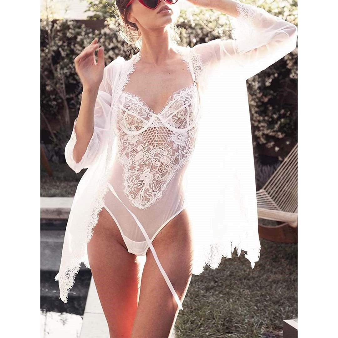 Mesh Lace Kimono Robe