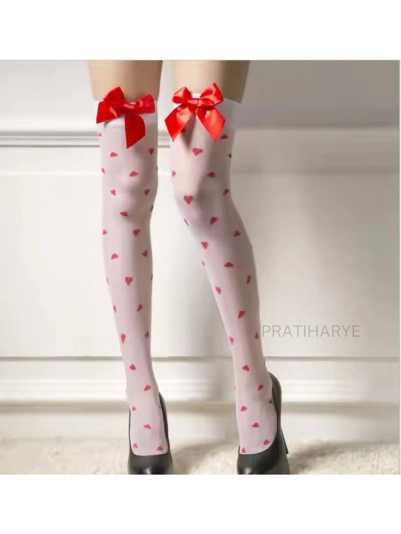 Polka Dot with Red Bow Silk Stocking