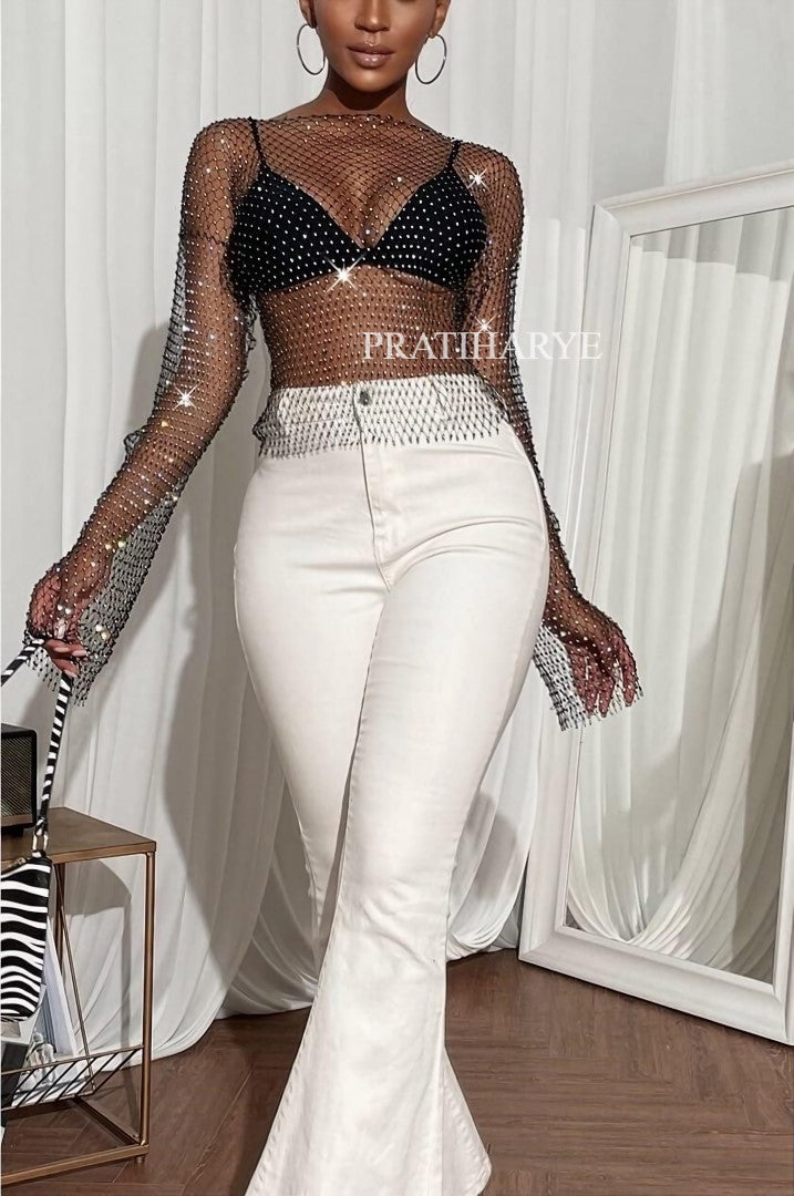 white fishnet crop top - Pratiharye