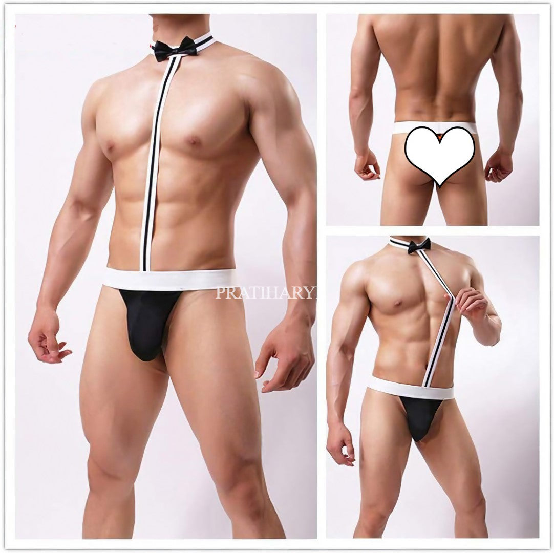 Men's Microfiber Solid - Underwear Brief - Wide Elastic Bow Tie - One-Piece Sexy Panties - Birthday Gifts for Men - Suspender Thong