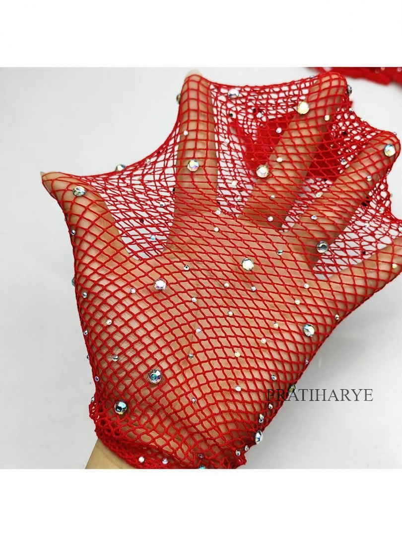 Rhinestone Fishnet Long Gloves