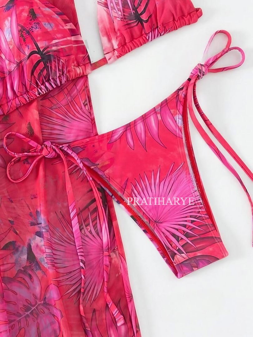 Floral 3pc Beachwear Robe with bikini set