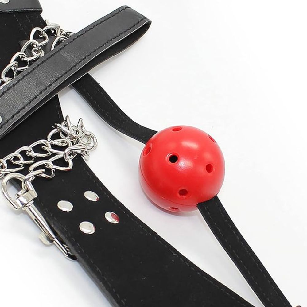 Adult Neck collar with gag Ball with &amp; chain Leash