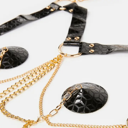 Open Bust Chain Harness with Nipple Pasties