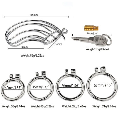 Curved Steel Men Chastity Cage with Curved Ring
