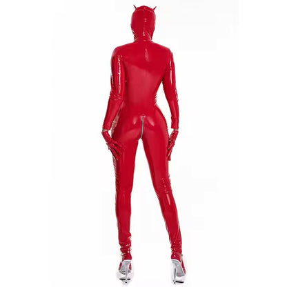 Pu Leather Catsuit With Mask Gloves &amp; Legs