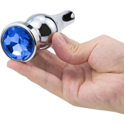 Premium Stainless Steel Silver Anal Plug Blue Jewel