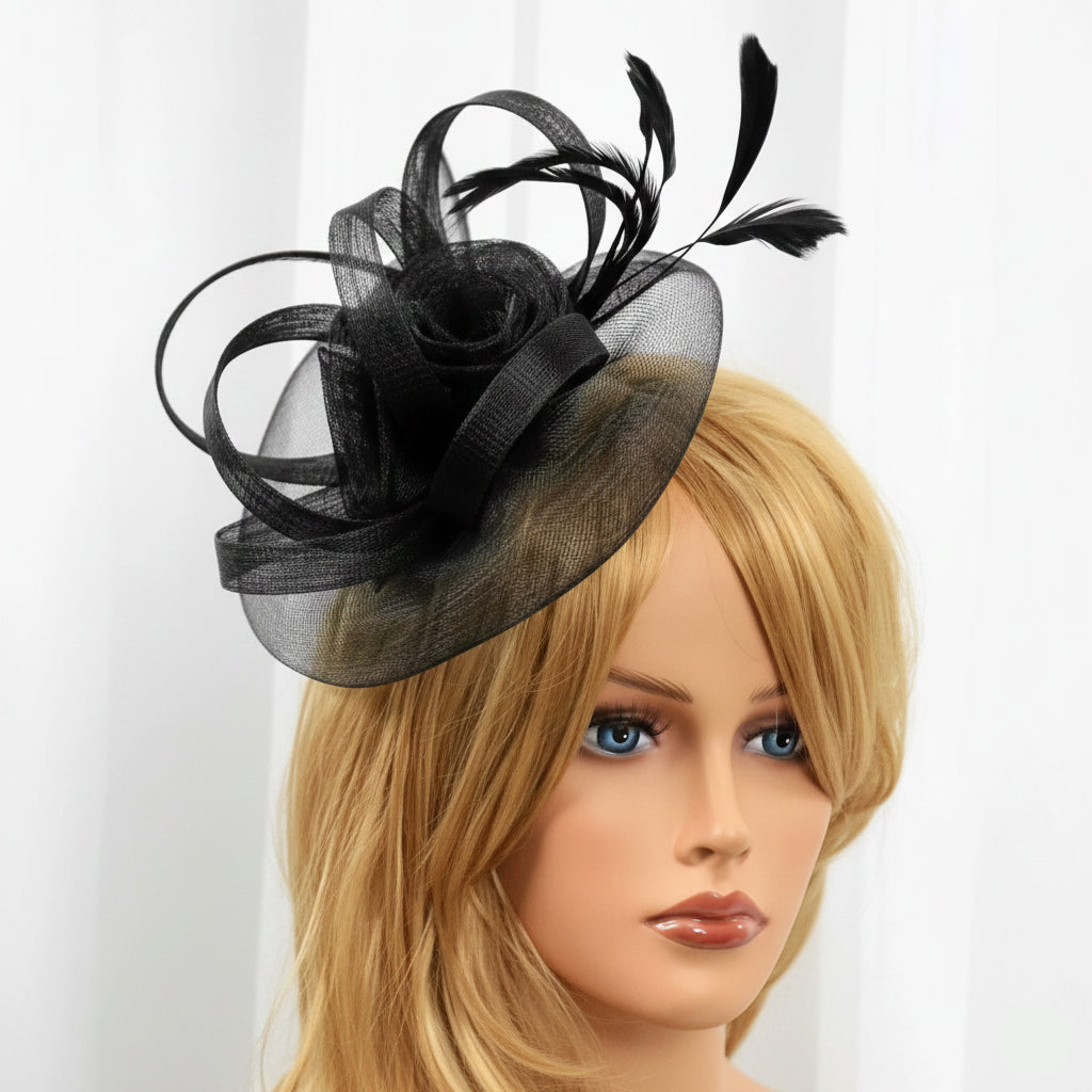 Elegant Black Net Fascinators Hat with Hairband