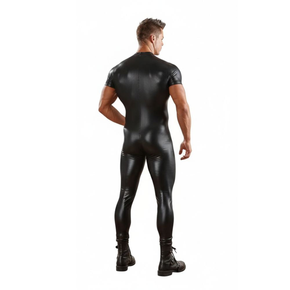 Men Pu Leather Half Sleeve Jumpsuit Matt Finish