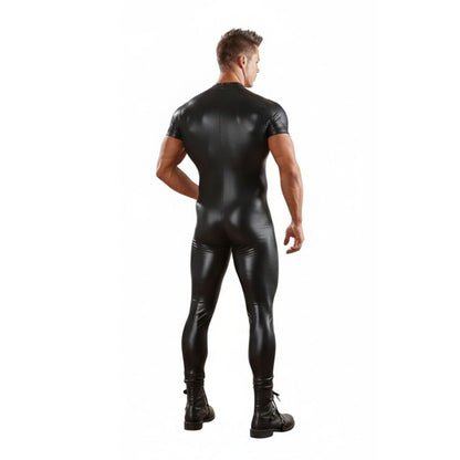 Men Pu Leather Half Sleeve Jumpsuit Matt Finish