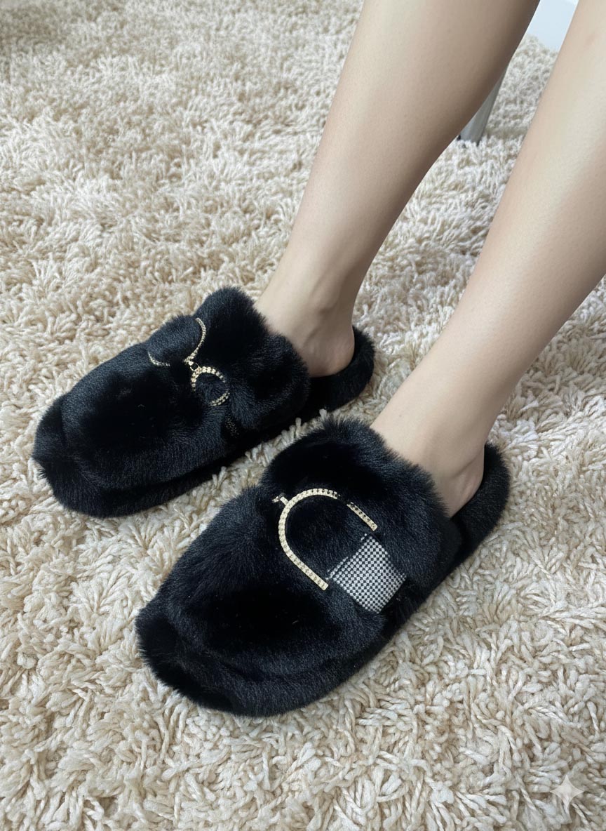 Luxe Furry Buckle Bridal Slippers