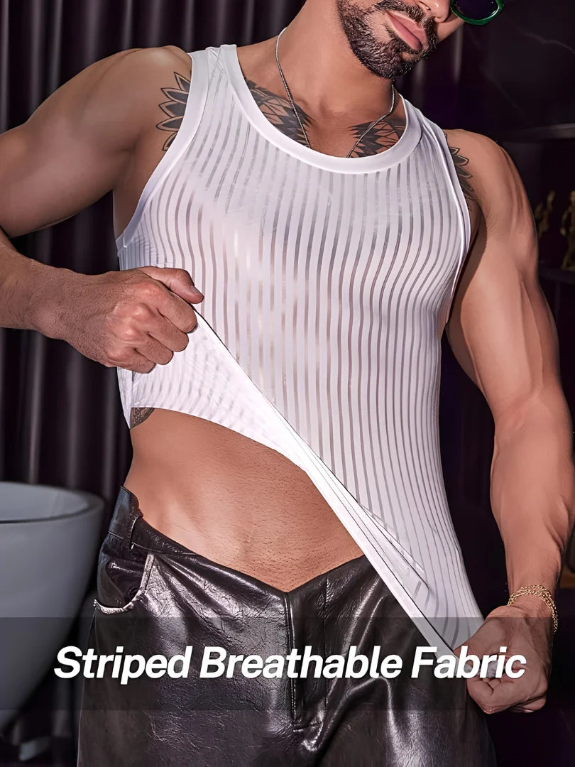 Men’s Sexy Striped Soft Tank Top - White