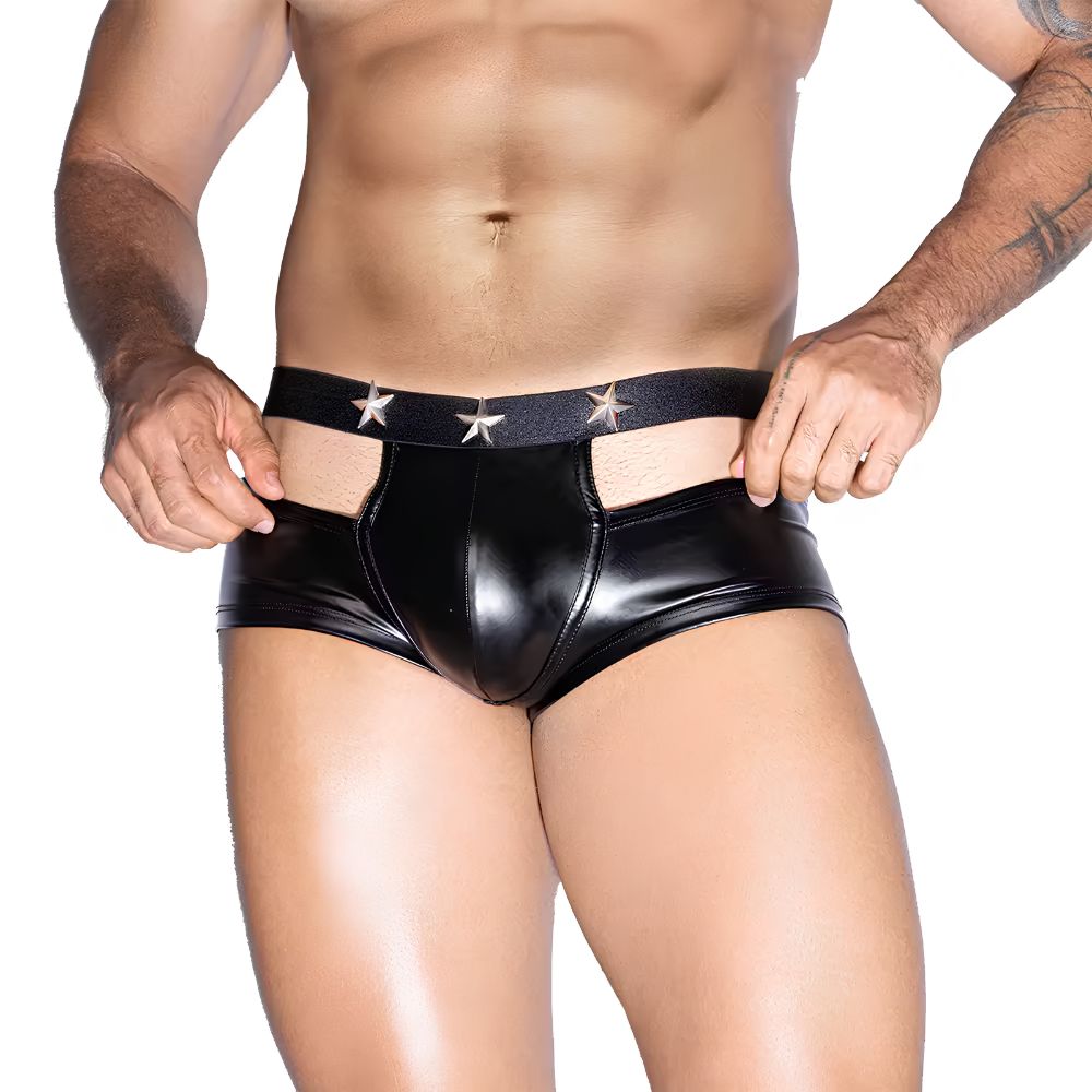 Men Faux Leather Wet Look Brief