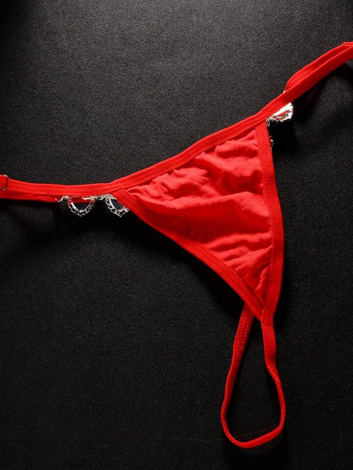 Red Bejeweled Heart Designer Thong