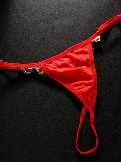 Red Bejeweled Heart Designer Thong