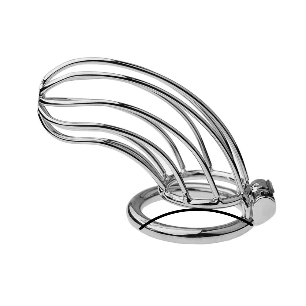 Curved Steel Men Chastity Cage with Curved Ring