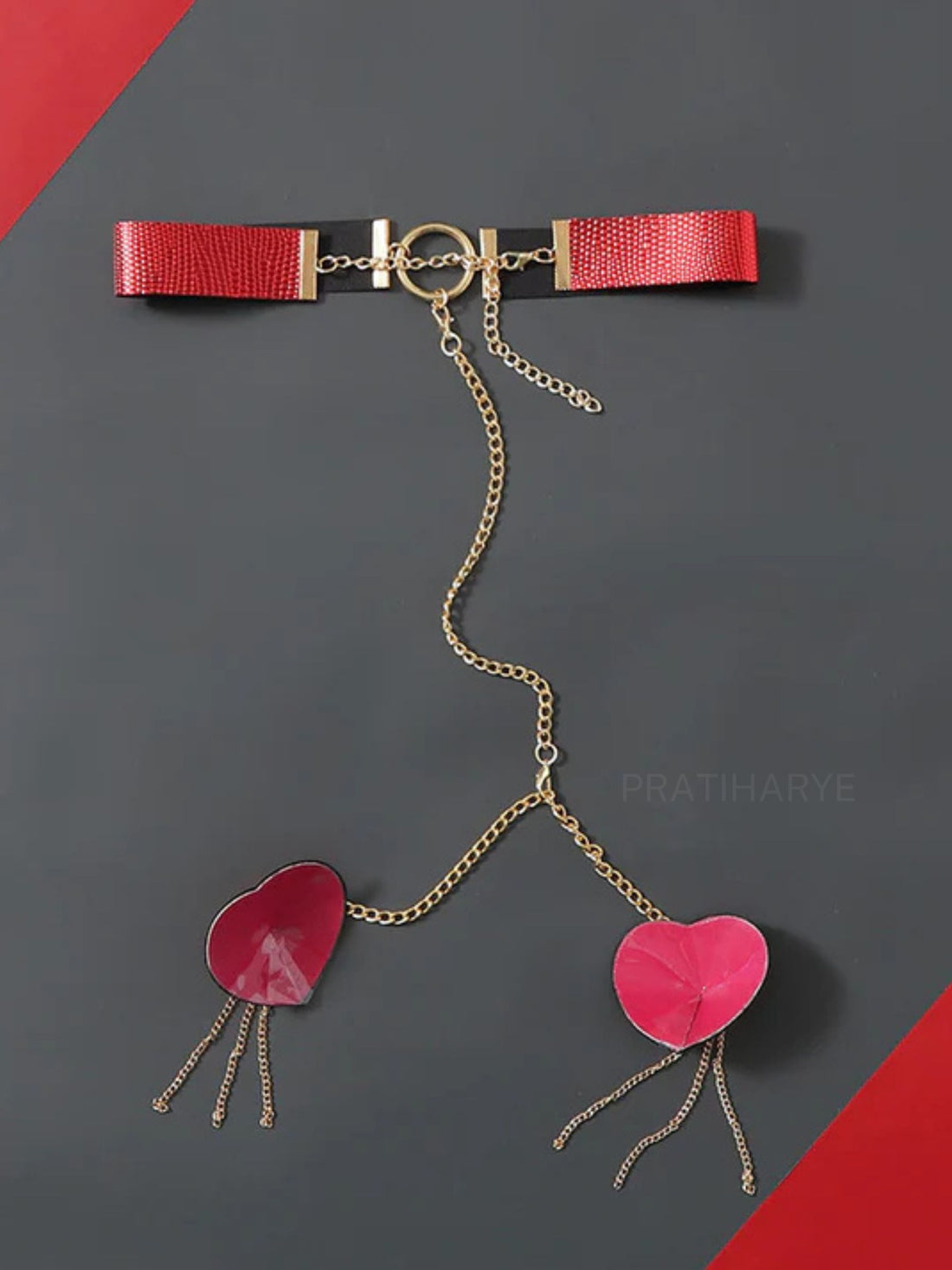 Neck choker with attached Chain Heart Nipple Cover