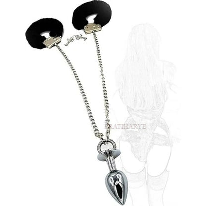 Soft Furry Steel Handcuff with Butt Plug Chain