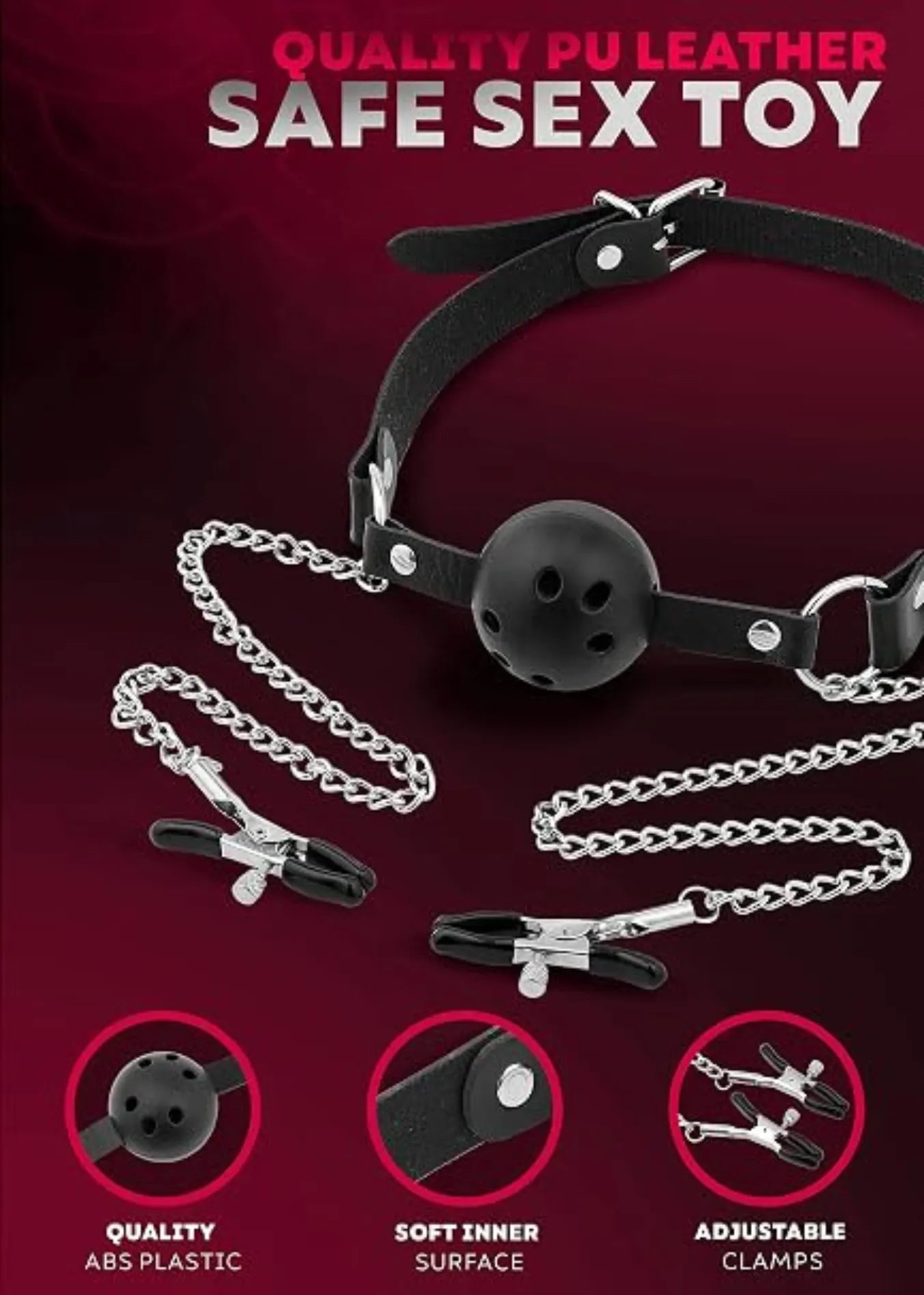 Mouth Gag Ball with Nipple Clamps
