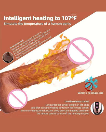 Realistic Silicone 3 in 1 Dil-do with Remote Control, Heating &amp; Telescopic Thrusting