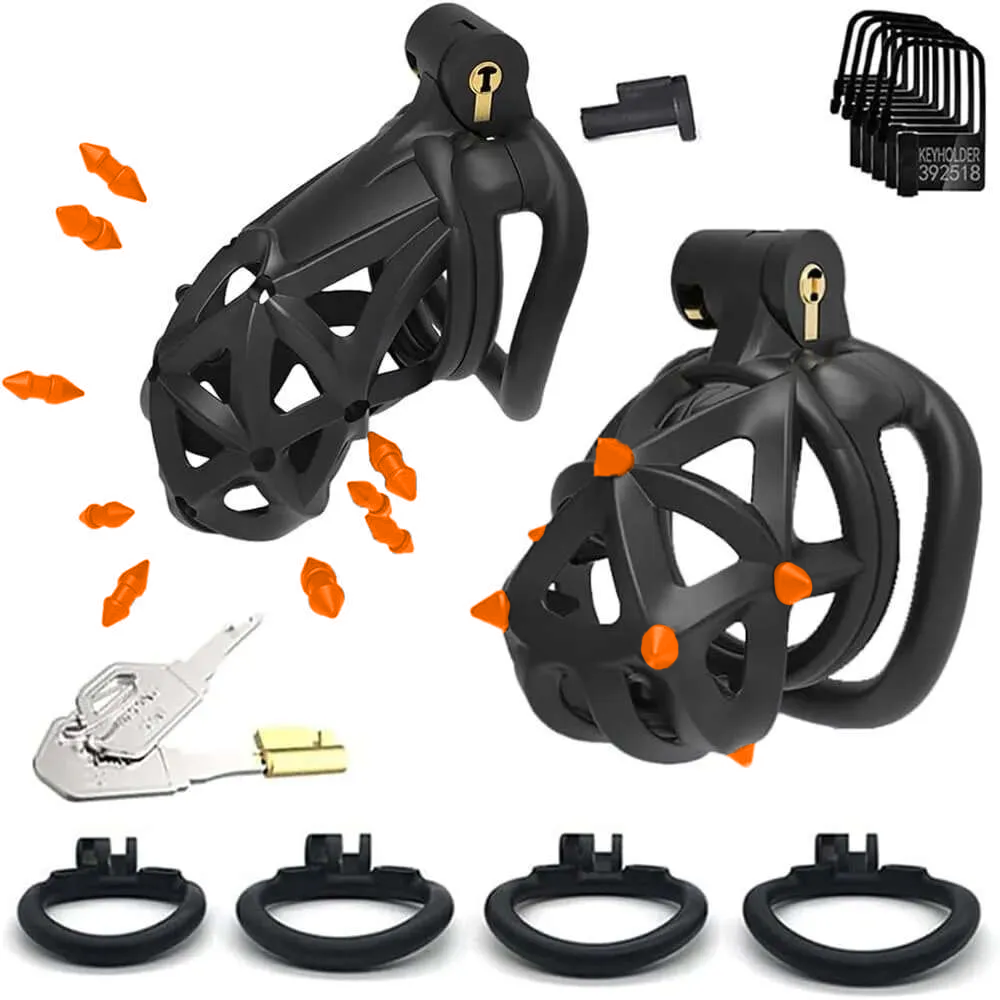 Plastic Silicone Spike Male Chasity Cage lock