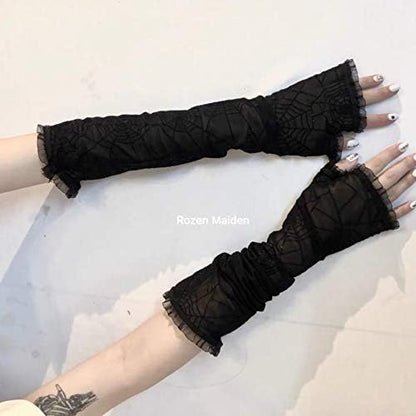 Gothic Spiderweb Mesh Arm Gloves