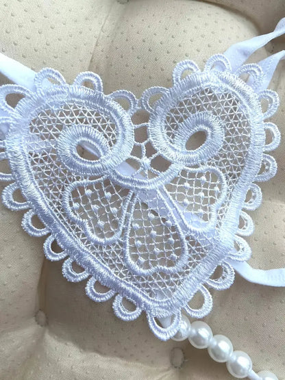 Heart Lace Pearl Thong