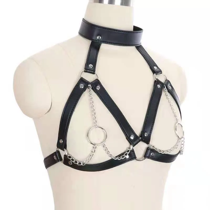 Sexy Leather Chains Harness