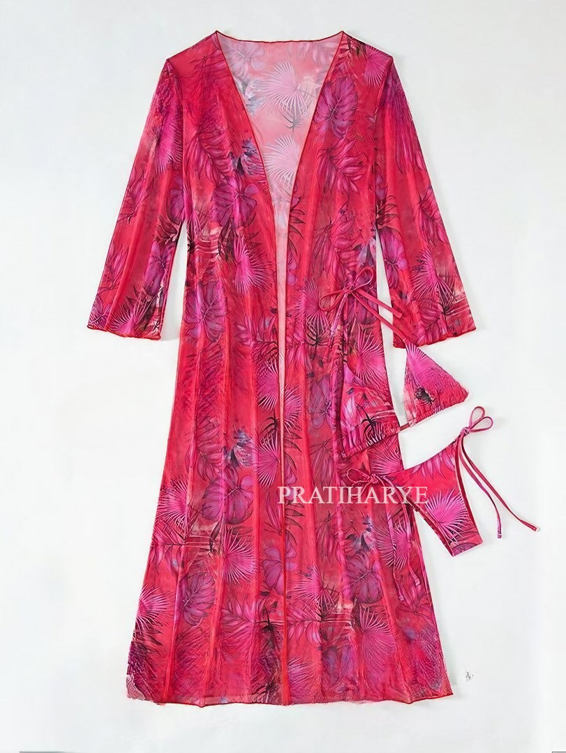 Floral 3pc Beachwear Robe with bikini set