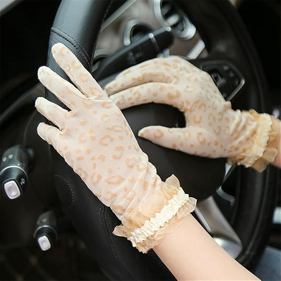 Leopard Net Gloves with Ruffle Trim