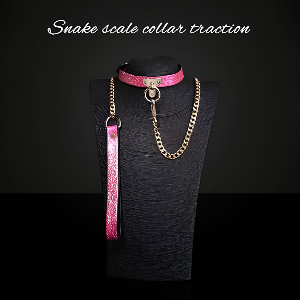 Pink Snake Skin Neck Collar Leash Set
