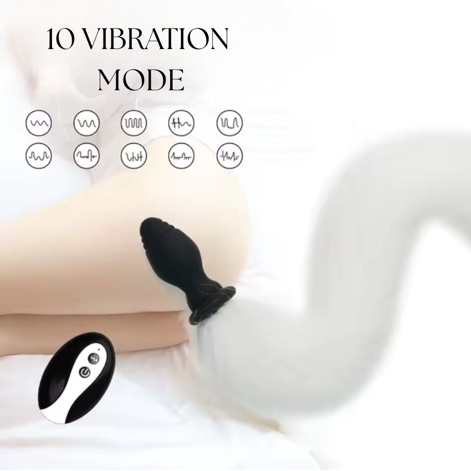 Thick Vibrating Silicone Butt Plug White Fox Tail