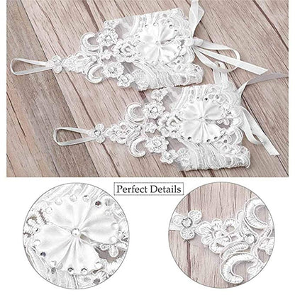 Short Bride Lace Gloves with Crystal Beading