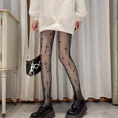 Cross Pattern Fishnet Pantyhose