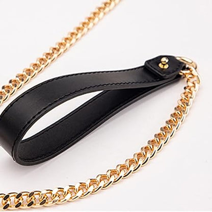 Leather Neck Collar Leash with Chain