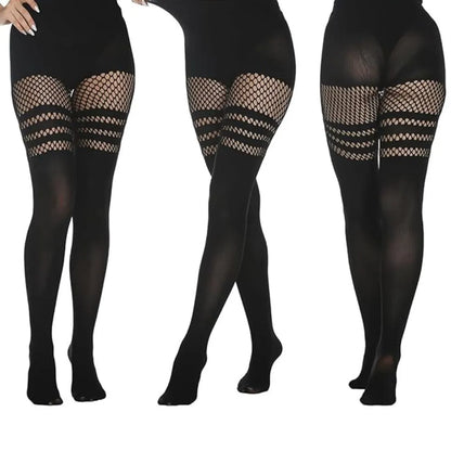 Sheer Fishnet Strips Pantyhose Stocking