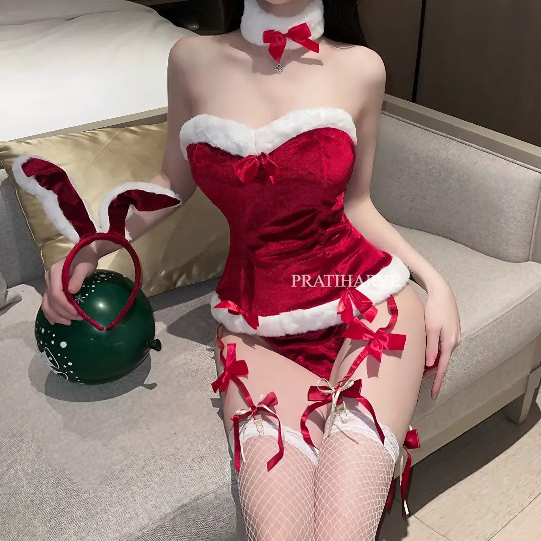 Velvet Bow Bunny Roleplay Dress in red